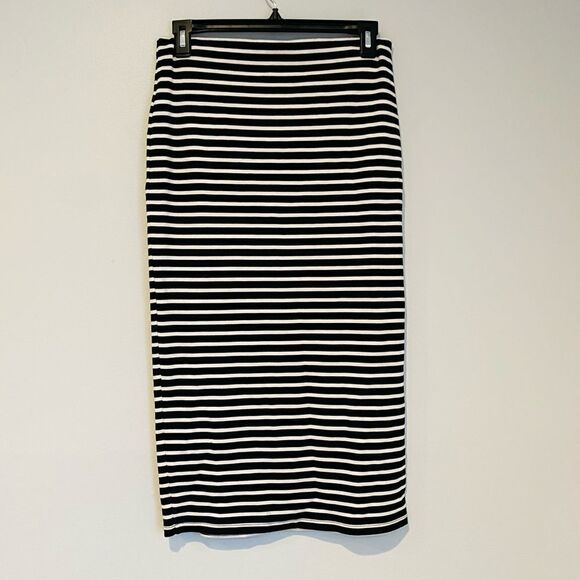 Sanctuary Black Ivory Striped Midi Elastic Waist Ponte Knit Pencil Skirt Small - Picture 2 of 4